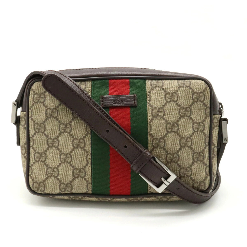 Gucci GG Plus Supreme Sherry Crossbody Bag Pouch Clutch Beige Brown Cream